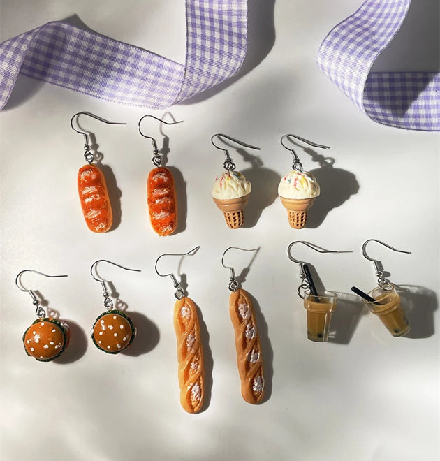 Cartoon Heart Ice Cream Milk Tea Earrings Set