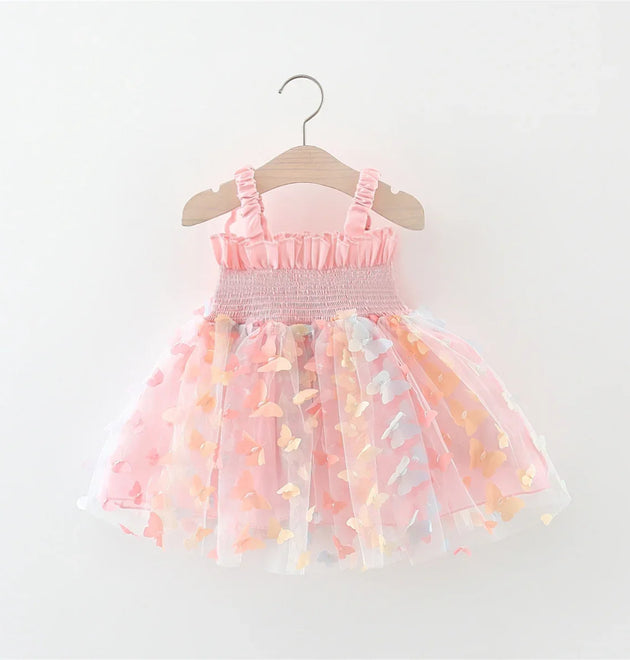 New Summer Baby Girl Dress Halter Butterfly Back Wings Fantasy Princess Dress Sweet Birthday Party Team Dress