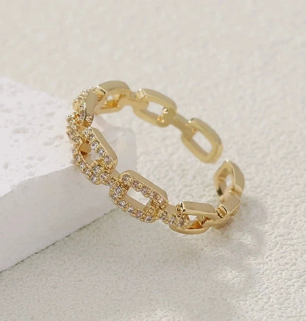 Fashion Zircon Twist Chain Open Rings For Women Gold Silver Color Elegant Finger Ring Female Korean Wedding Jewelry Gift