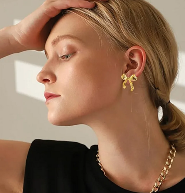 Vintage Bowknot Stainless Steel Earrings For Women Elegant Jewelry Gold Plated Stainless Steel Stud Earring Christmas Jewelry