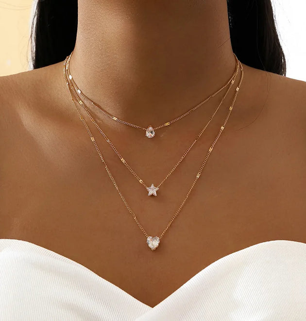Trendy Zircon Pendant Necklace For Women Multilayer Chain Choker Fashion Female Party Shiny Jewelry Gift