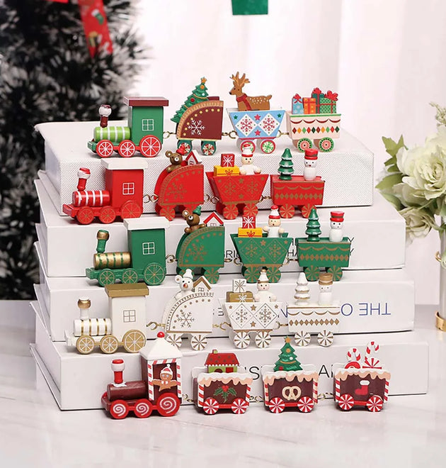Christmas Wood Train Decoration,Christmas Ornaments With Moving Train