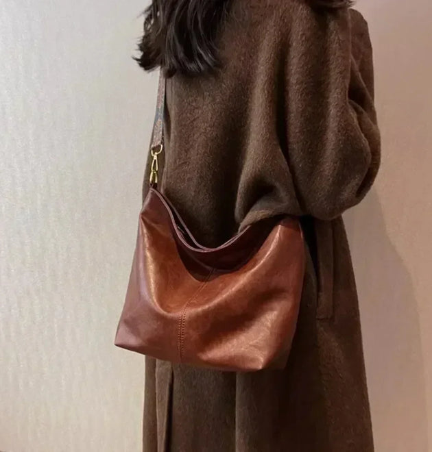 Vintage Solid Color PU Leather Women Fashion Shoulder Sling Bag