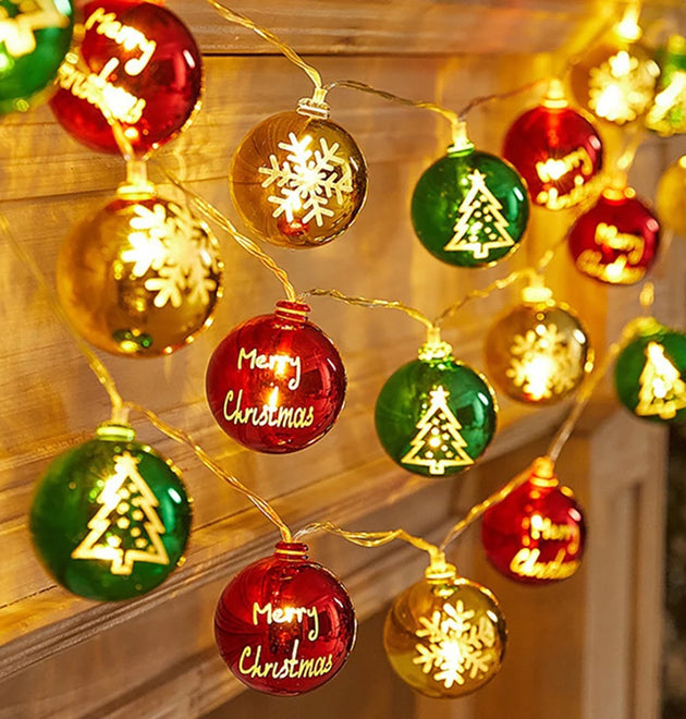 Christmas Balls Star Fairy Light Garland, Xmas Hanging Lamp & Home Decoration