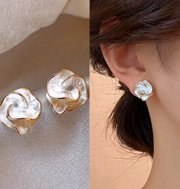 Delicate Camellia Stud Earring For Women Unique Flower Design Ear Stud Temperament White Earrings Daily Jewelry Girls Gift