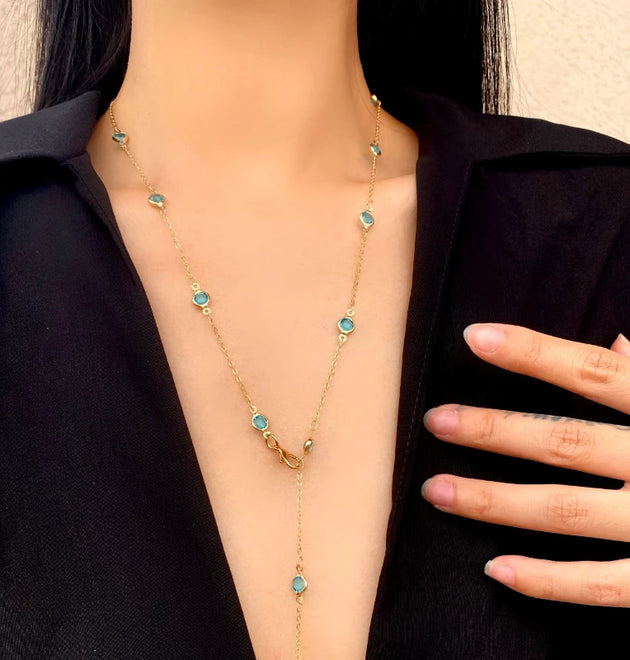 Bohemian Colorful Glass Long Y-Shaped Necklace Metal Collarbone Chain for Women Shiny Rhinestone Long Tassel Choker Jewelry Gift