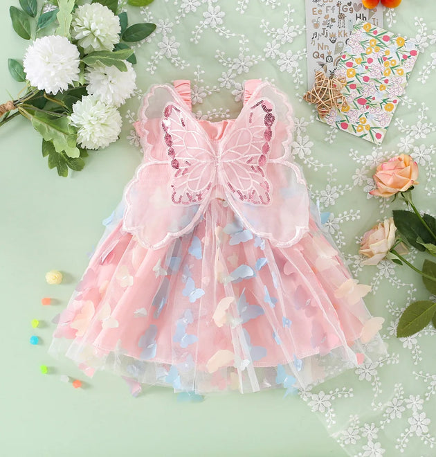 Colorful Butterfly Baby Girl Princess Style Birthday Party Children's Sleeveless Dress