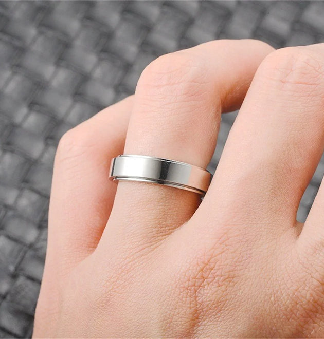 Anxiety Fidget Spinner Rings Black Silver Color Stainless Steel Spinning Rotating Mood Ring for Men Women Anti Stress Jewelry