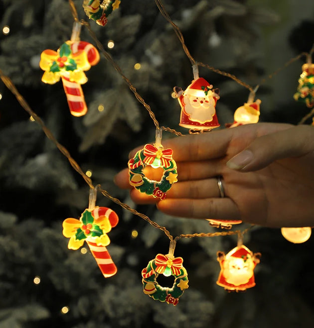 Christmas LED String Light Santa Claus Gingerbread Man Xmas Tree Ornament